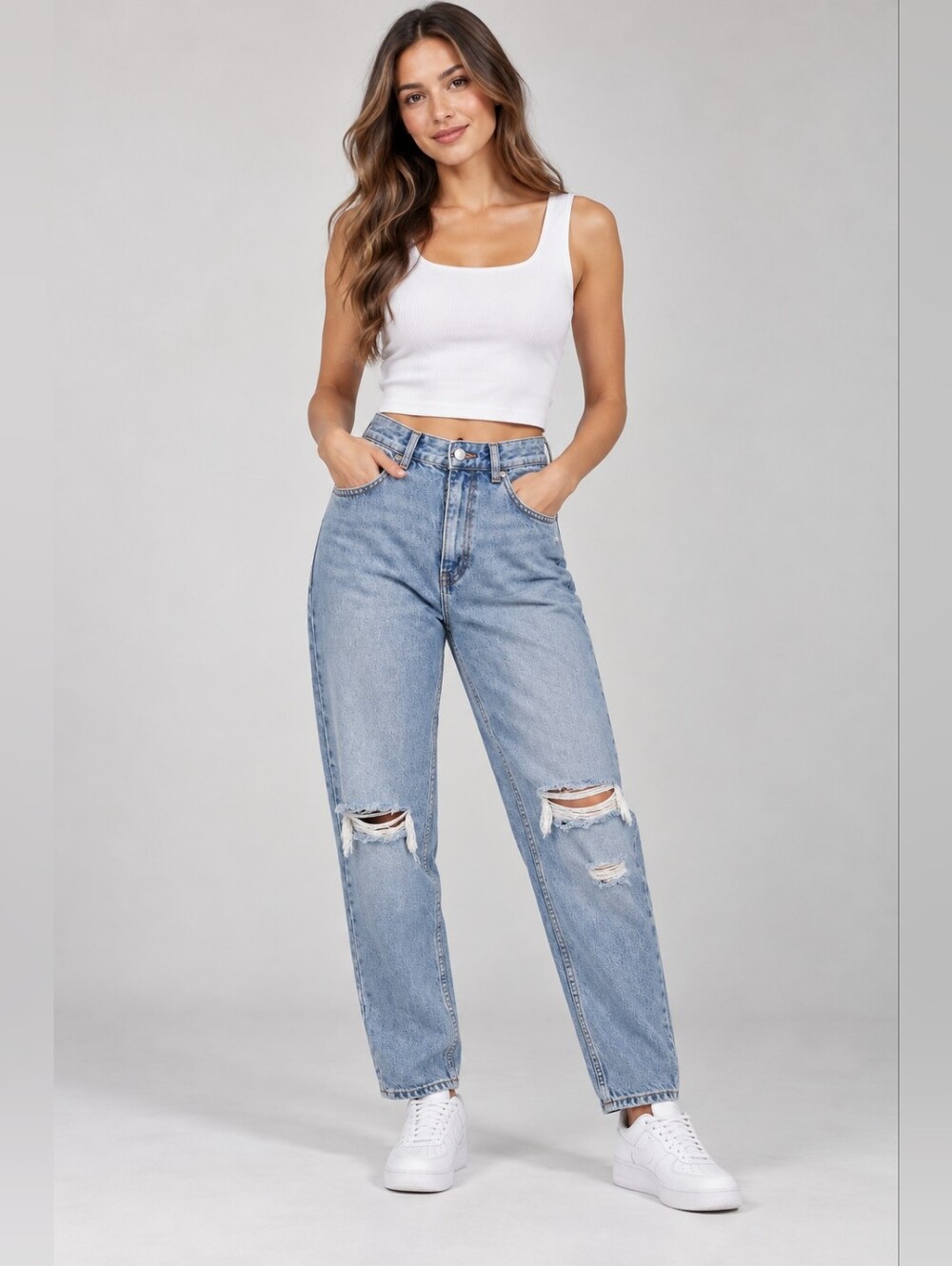 Zara Light Blue Distressed Boyfriend Jeans